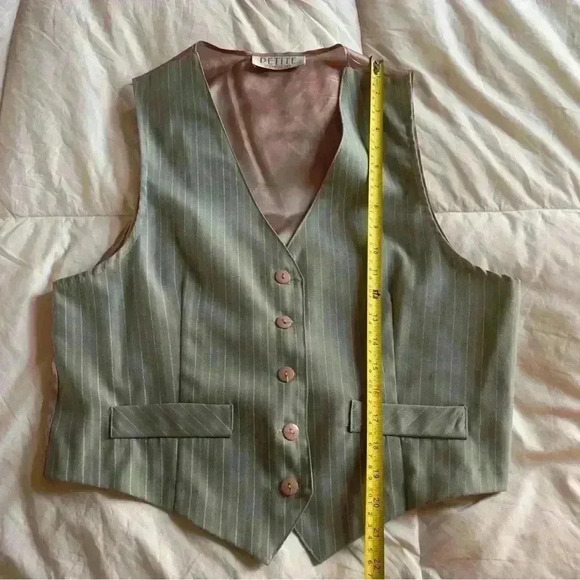 Vtg 80s 90s Petite Sophisticate Union Made Green Stripe Vest - Size 12 - Picture 6 of 7